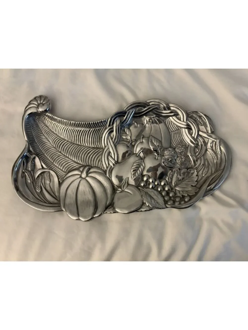 LENOX METAL THANKSGIVING HARVEST CORNUCOPIA LARGE SERVING TRAY DISH $60 8 X 16